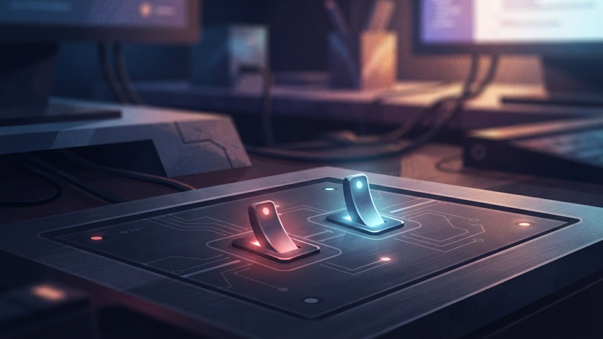 Control panel with a switch moved to a new default position