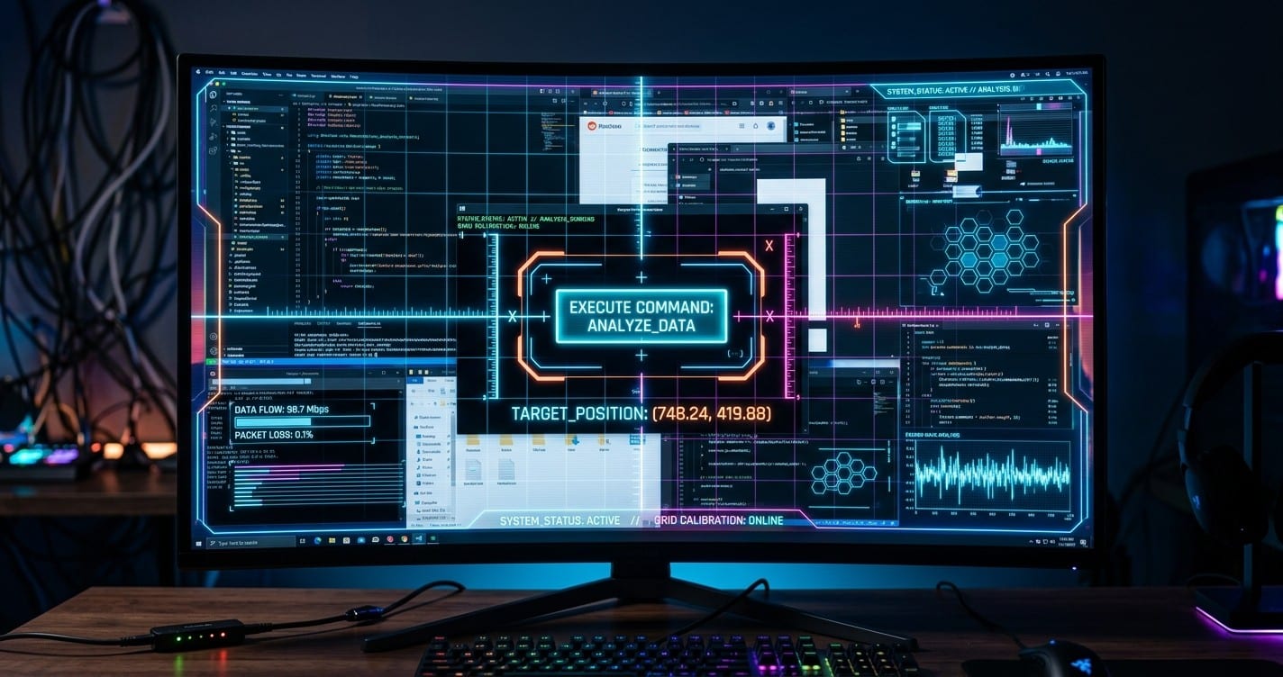 Cursor tracking overlay on a messy desktop