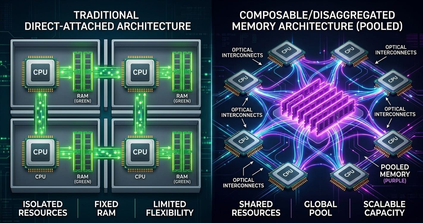 Traditional vs CXL architecture