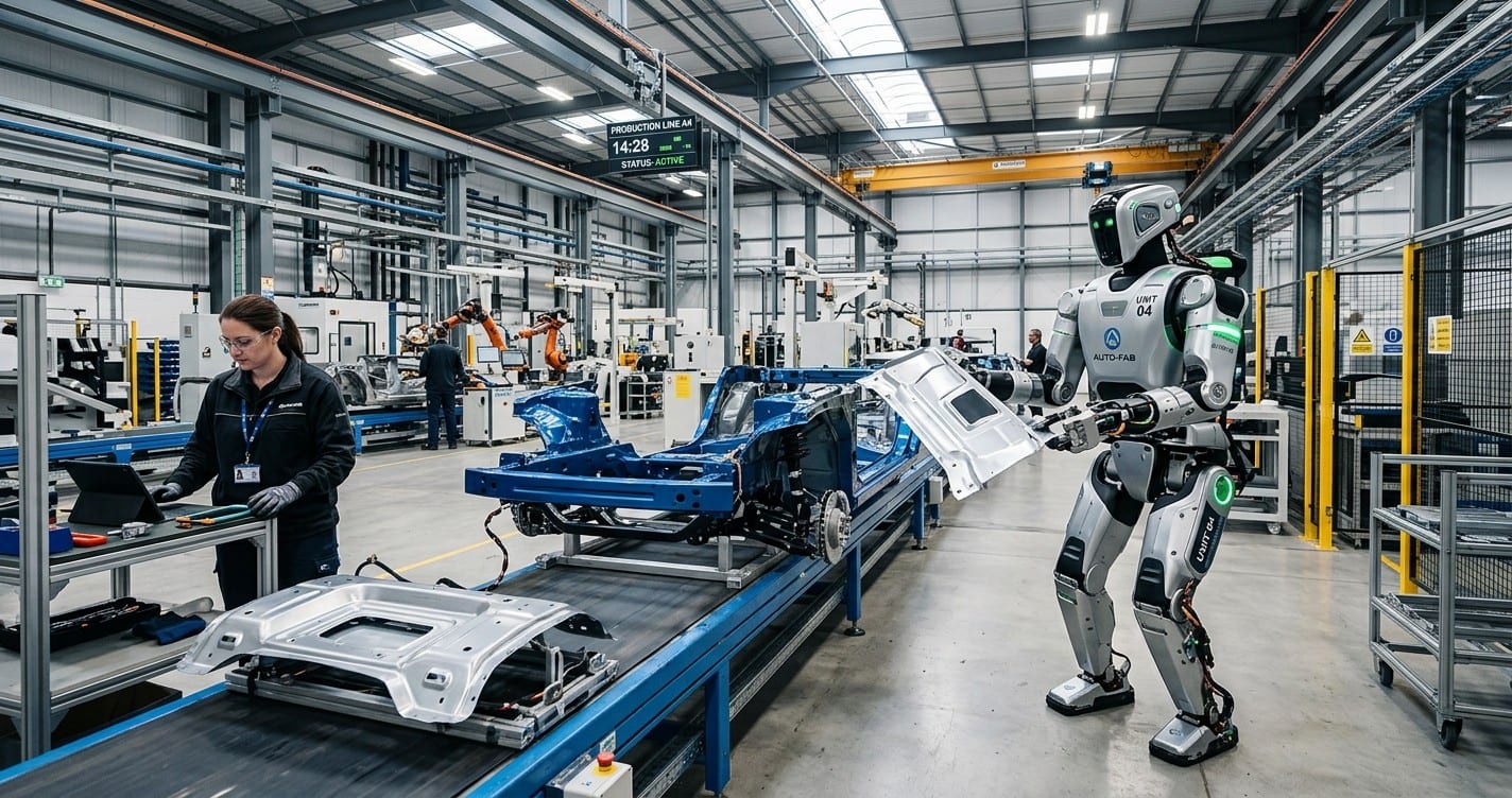 Humanoid robot in car factory