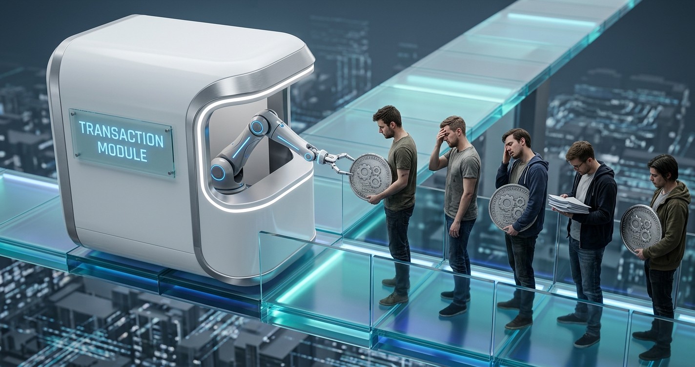 A minimalist white toll booth designed by Apple