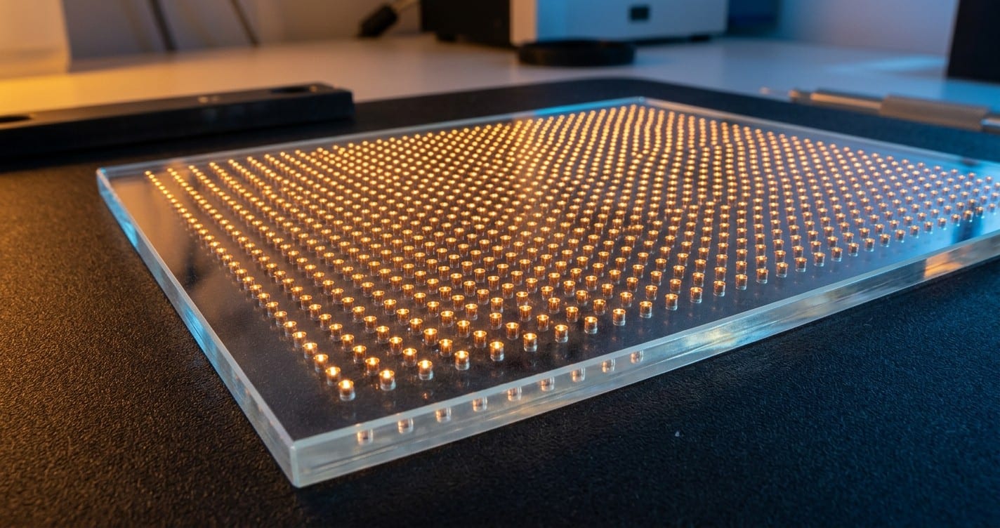 Microscopic view of Through-Glass Vias