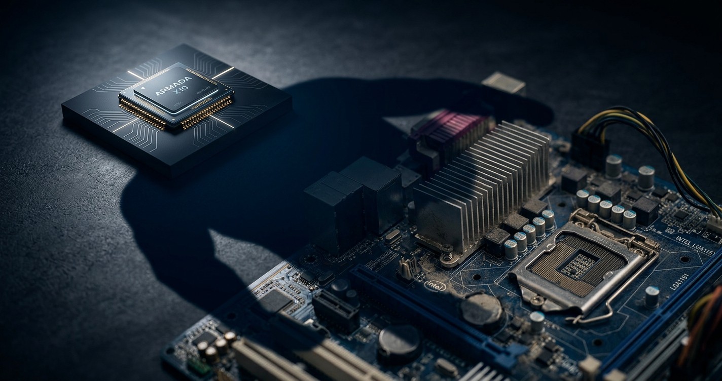 Qualcomm processor casting a shadow over a desktop motherboard