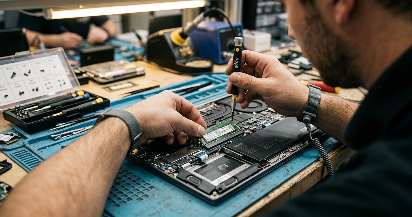 Technician installing an LPCAMM2 module