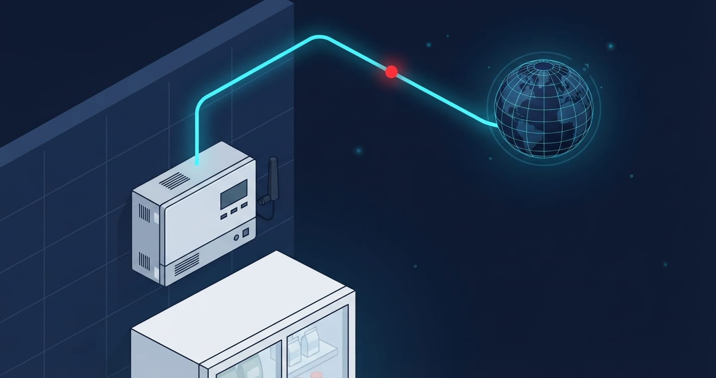 Illustration d'un contrôleur de réfrigération joint à Internet par un modem cellulaire