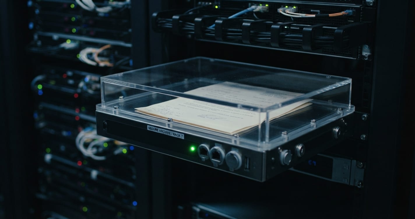 Un PDF scellé dans un conteneur transparent, sans câble réseau branché