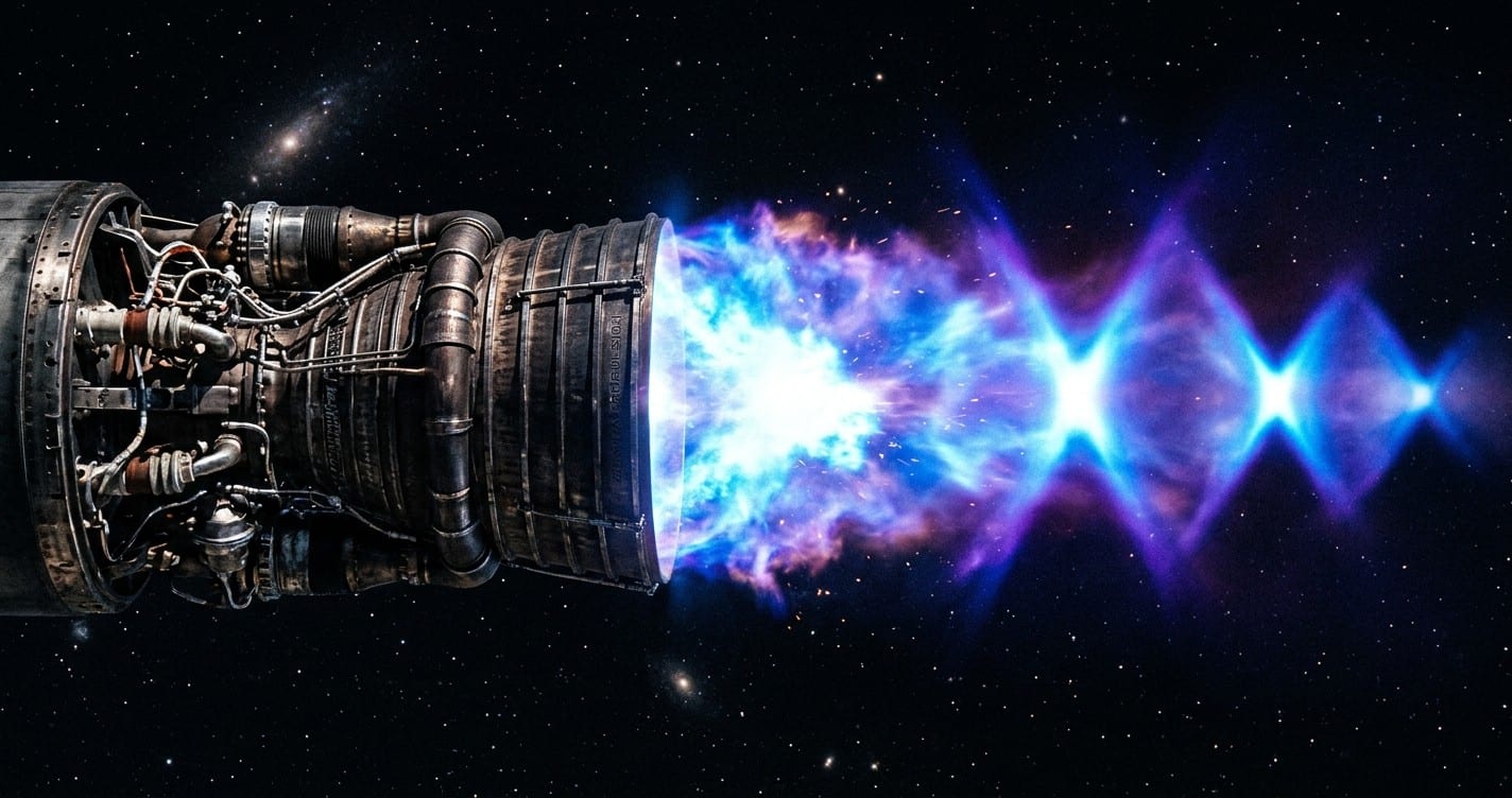 Raptor engine igniting in space