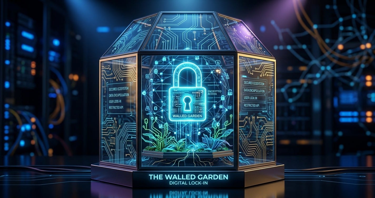 A padlock entangled in digital vines