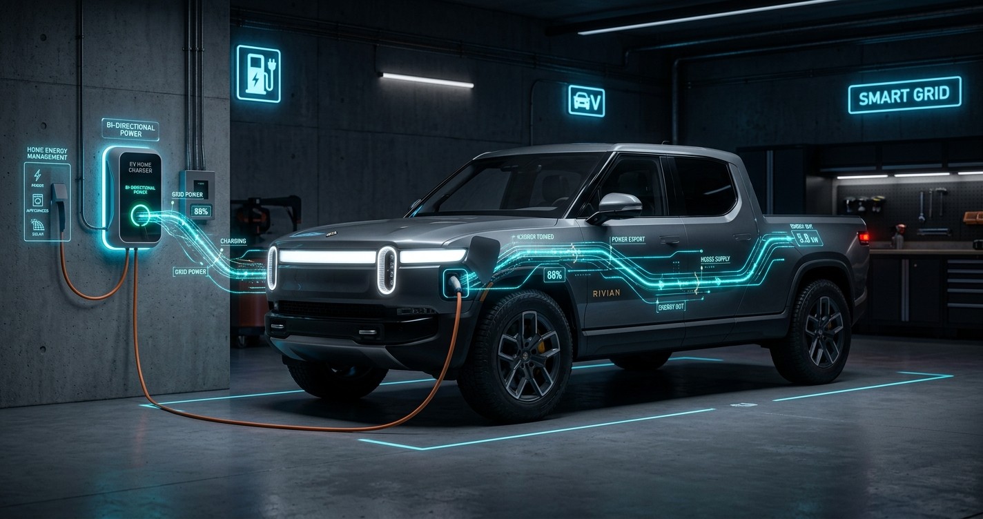 Electric vehicle plugged into a bidirectional V2G charger