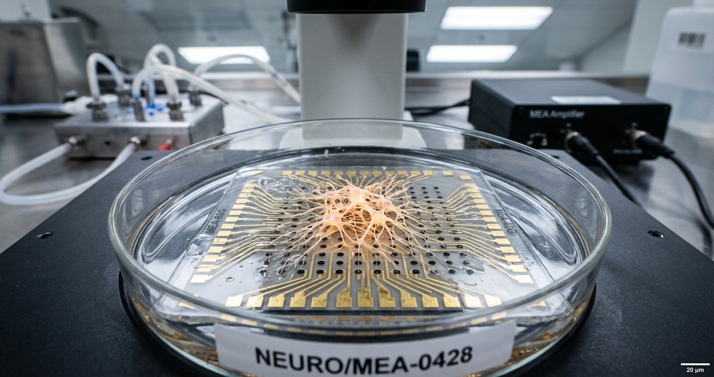 Macro photography of a lab-grown biological neuron cluster