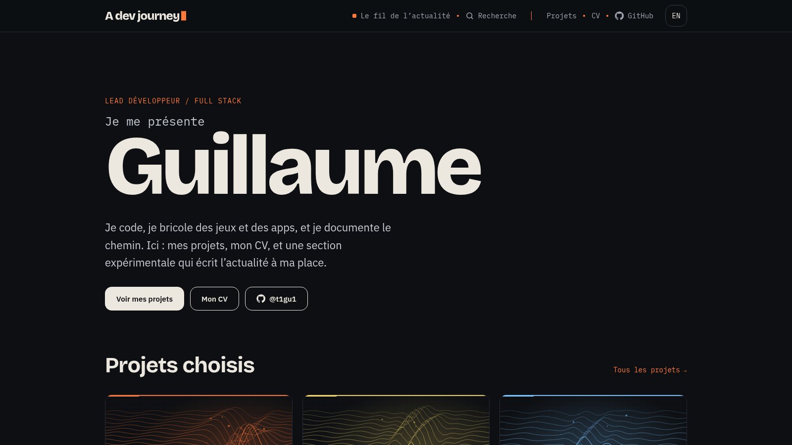 The A Dev Journey home page.