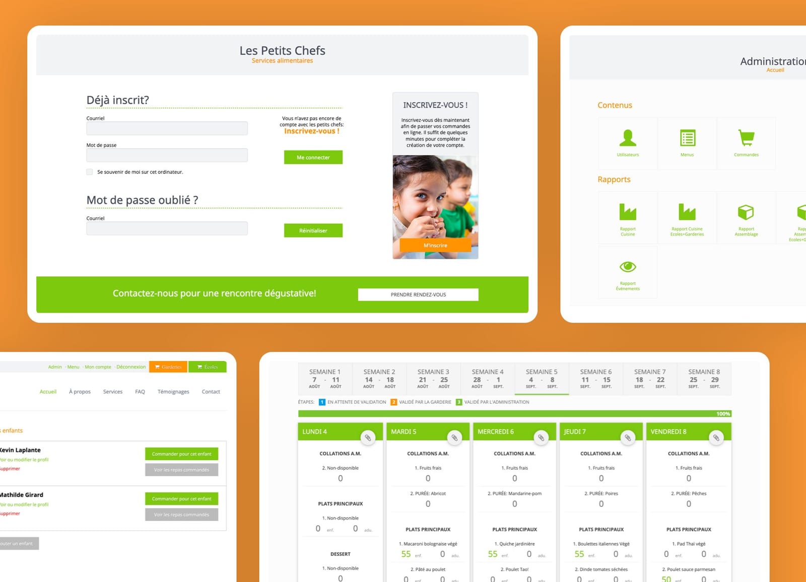 Login, administration and the weekly menu.